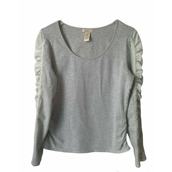 Sundance Large Sweatshirt Gray‎ Velour Ruched Sleeve Pullover Top Scoop Neck - Picture 2 of 10